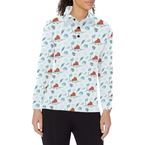 Swordfish Pattern Print Design 03 Women's Long Sleeve Polo Shirt