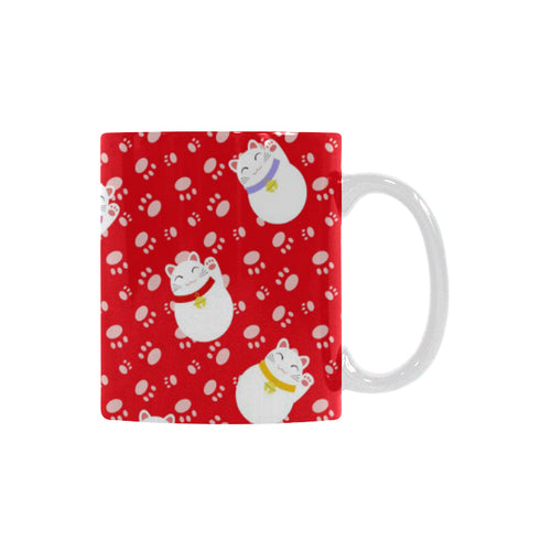 Meneki Neko Lucky Cat Pattern Red Background Classical White Mug (FulFilled In US)