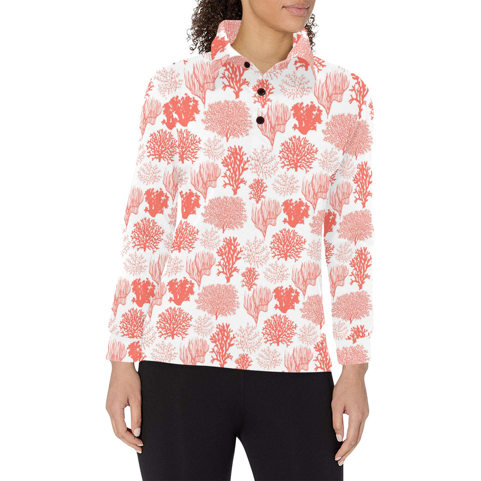 Coral Reef Pattern Print Design 05 Women's Long Sleeve Polo Shirt