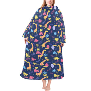 Giraffe Pattern Print Design 04 Blanket Robe with Sleeves