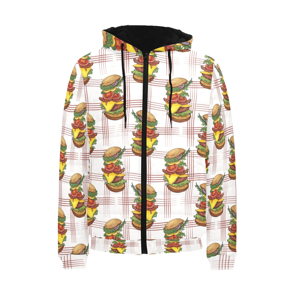 Hamburger Pattern Print Design 03 Men's Padded Hooded Jacket(ModelH42)