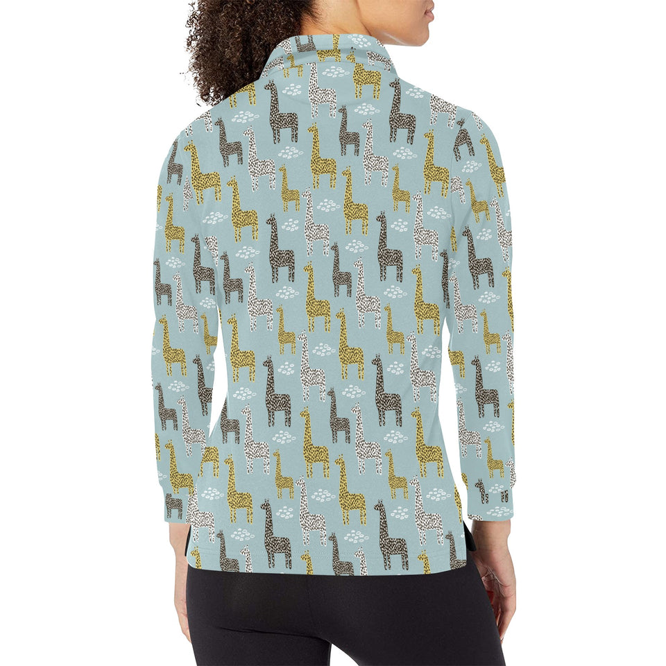 Giraffe Pattern Print Design 03 Women's Long Sleeve Polo Shirt