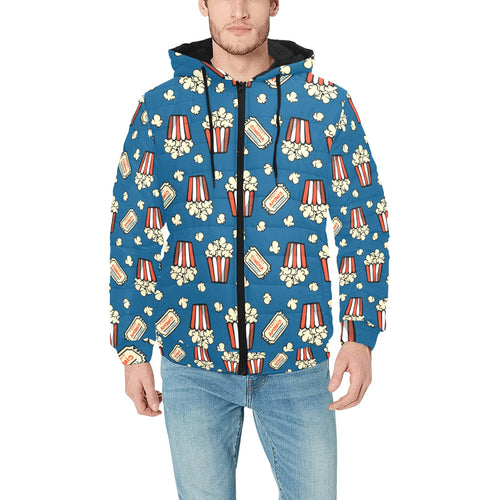 Popcorn Pattern Print Design 03 Men's Padded Hooded Jacket(ModelH42)