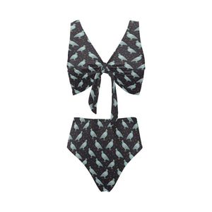 Pigeon Pattern Print Design 01 Chest Bowknot High Waisted Bikini Swimsuit