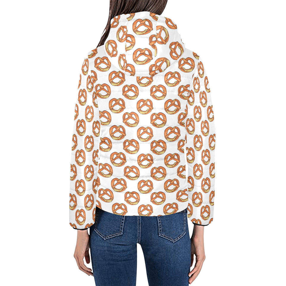 Pretzels Pattern Print Design 03 Women's Padded Hooded Jacket