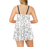 Gear Pattern Print Design 03 Chest Sexy Pleated Two Piece Swim Dress