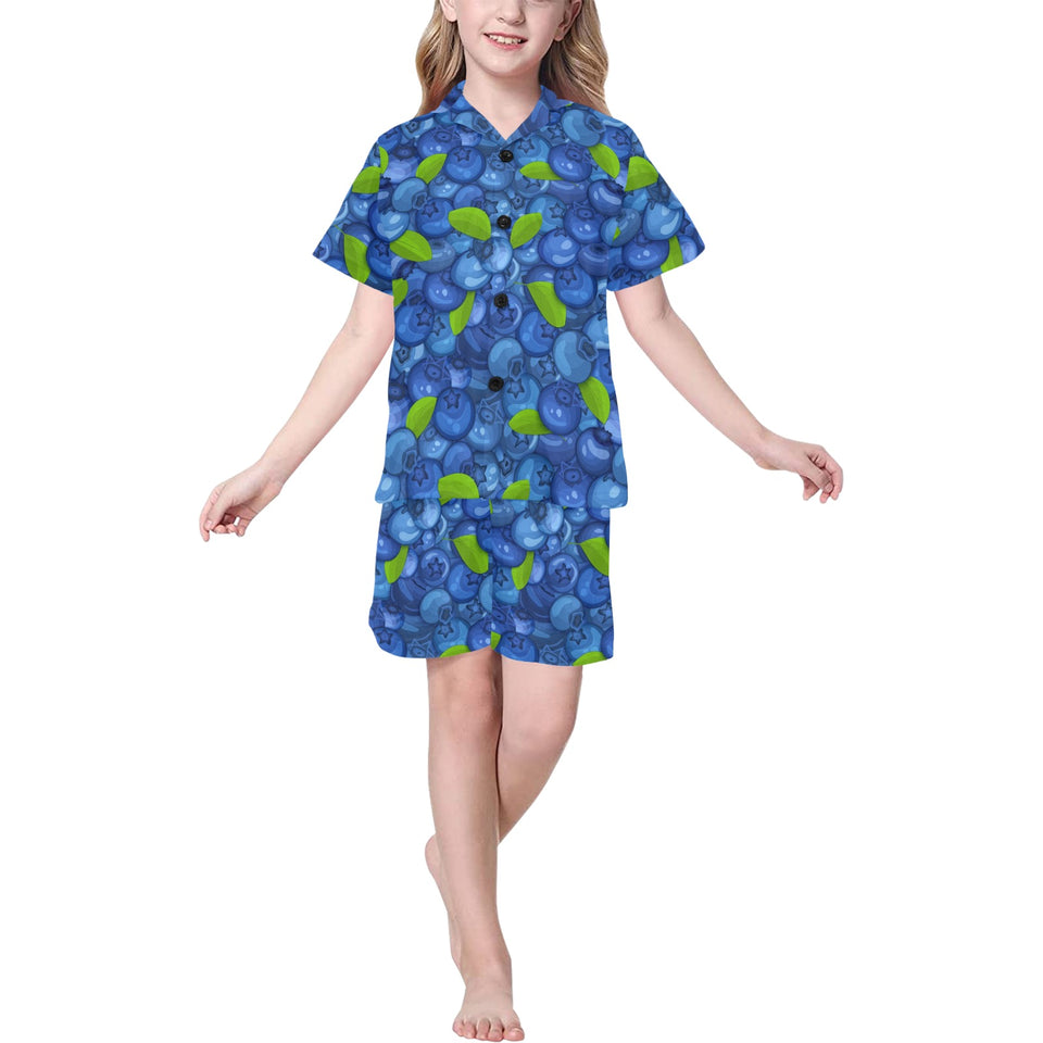 Blueberry Pattern Background Kids' Boys' Girls' V-Neck Short Pajama Set