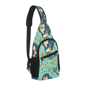 Mermaid Pattern Green Background All Over Print Chest Bag