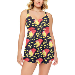 Potato Chips Pattern Print Design 05 Chest Sexy Pleated Two Piece Swim Dress