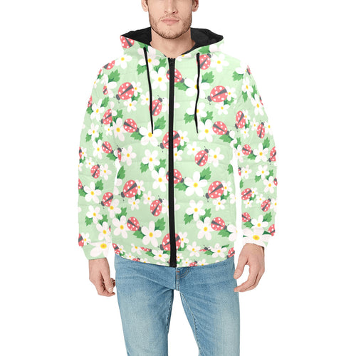 Ladybug Pattern Print Design 05 Men's Padded Hooded Jacket(ModelH42)