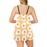 Fried Eggs Pattern Print Design 01 Chest Sexy Pleated Two Piece Swim Dress