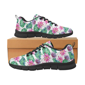 Pink Lotus Waterlily Pattern Men's Sneakers Black