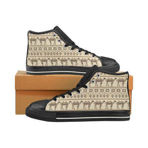 Traditional Camel Pattern Ethnic Motifs Men's High Top Canvas Shoes Black