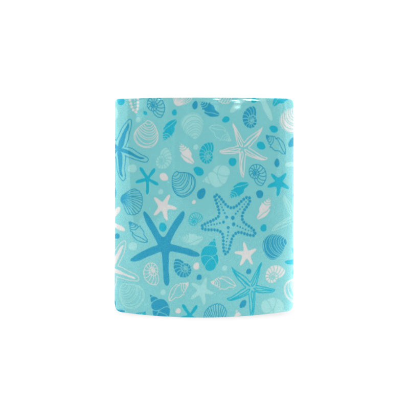 Starfish Shell Blue Theme Pattern Classical White Mug (FulFilled In US)