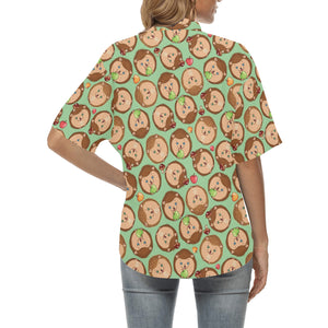 Hedgehog Pattern Print Design 01 Women's All Over Print Hawaiian Shirt