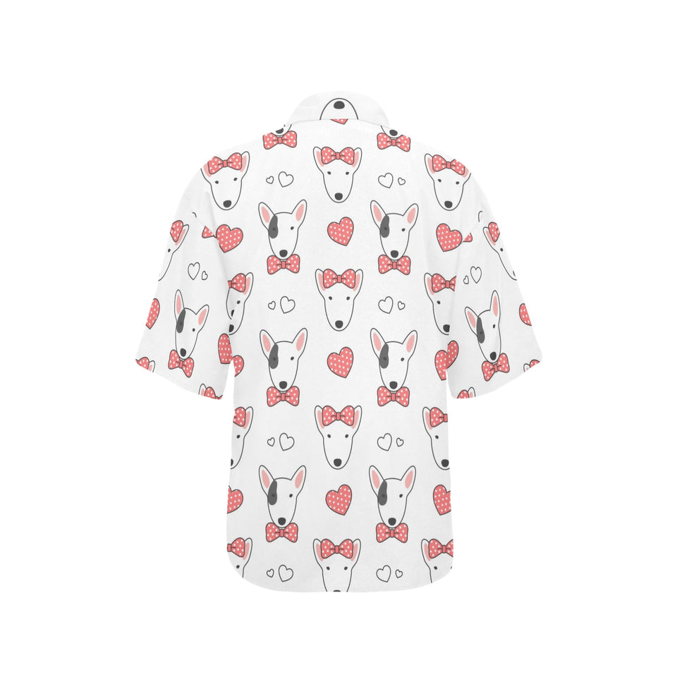 Bull Terrier Pattern Print Design 04 Women's All Over Print Hawaiian Shirt