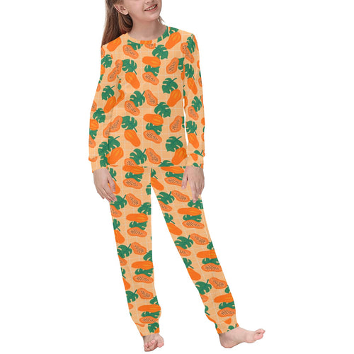 Papaya Leaves Pattern Kids' Boys' Girls' All Over Print Pajama Set