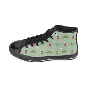 Windmill Green Pattern Men's High Top Canvas Shoes Black