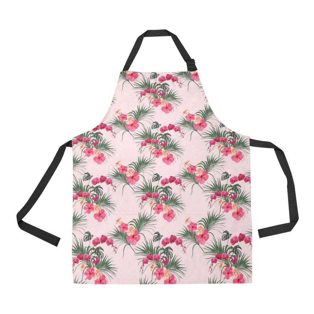 Red Pink Orchid Hibiscus Pattern Adjustable Apron