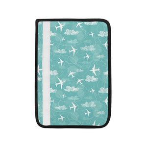 Airplane Cloud Pattern Green Background Car Seat Belt Cover