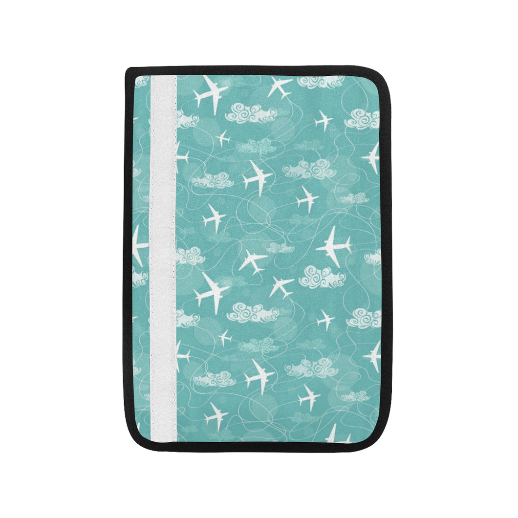 Airplane Cloud Pattern Green Background Car Seat Belt Cover