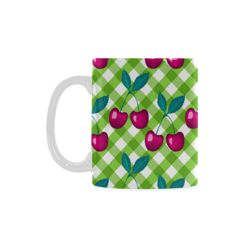 Cherry Pattern Green Background Classical White Mug (FulFilled In US)