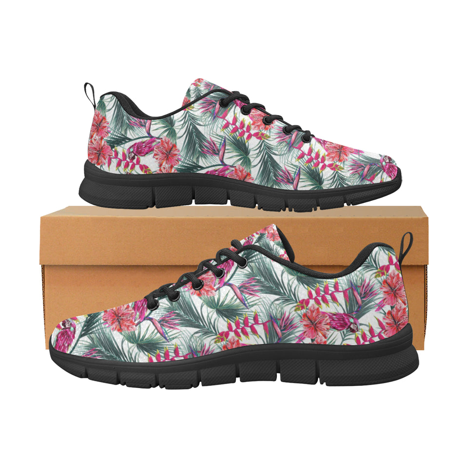 Pink Parrot Heliconia Pattern Men's Sneakers Black