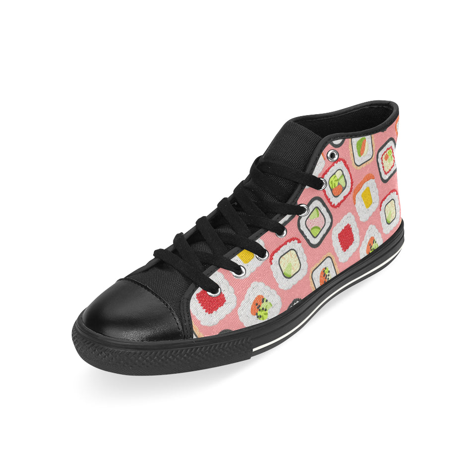 Sushi Roll Pattern Men's High Top Canvas Shoes Black