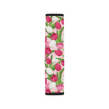 Pink White Tulip Pattern Car Seat Belt Cover