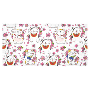 Meneki Neko Lucky Cat Sakura Flower Pattern Tablecloth
