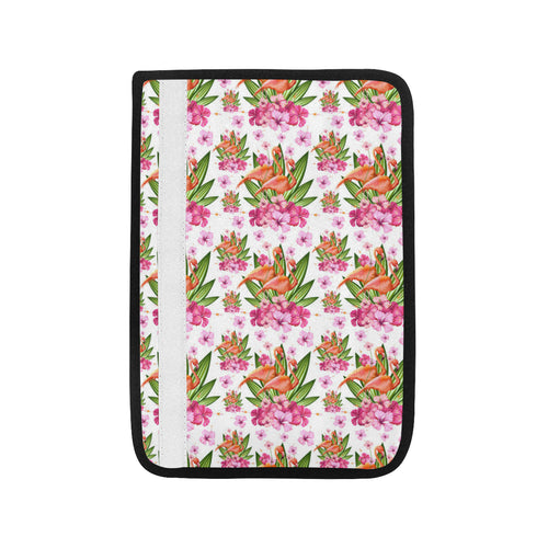 Flamingo Pink Hibiscus Pattern Car Seat Belt Cover