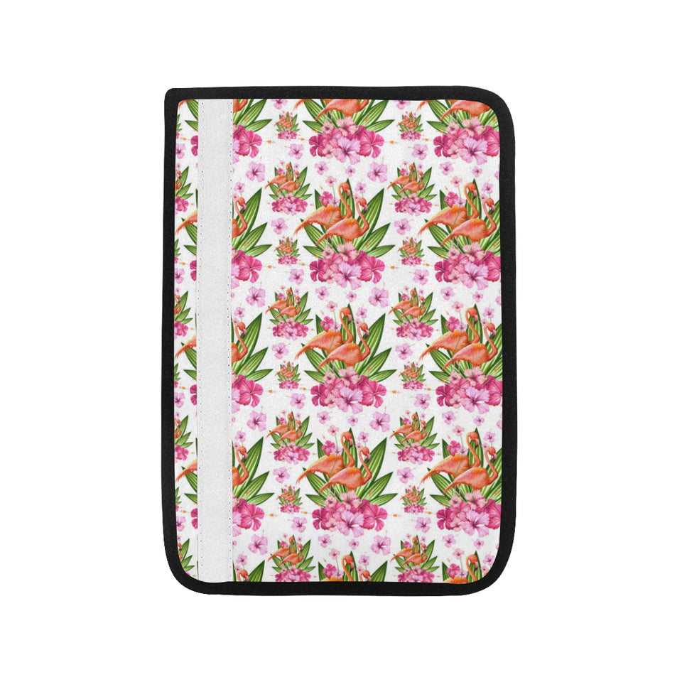 Flamingo Pink Hibiscus Pattern Car Seat Belt Cover