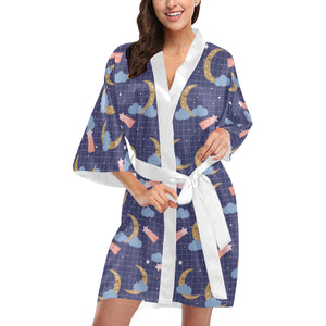 Moon Star Could Pattern Women's Short Kimono Robe