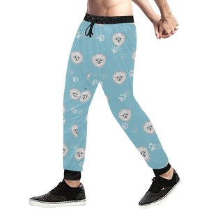 Pomeranian Pattern Blue Background Unisex Casual Sweatpants