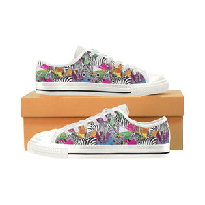 Zebra Colorful Pattern Women's Low Top Canvas Shoes White