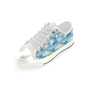 Hot Air Balloon in Night Sky Pattern Women's Low Top Canvas Shoes White
