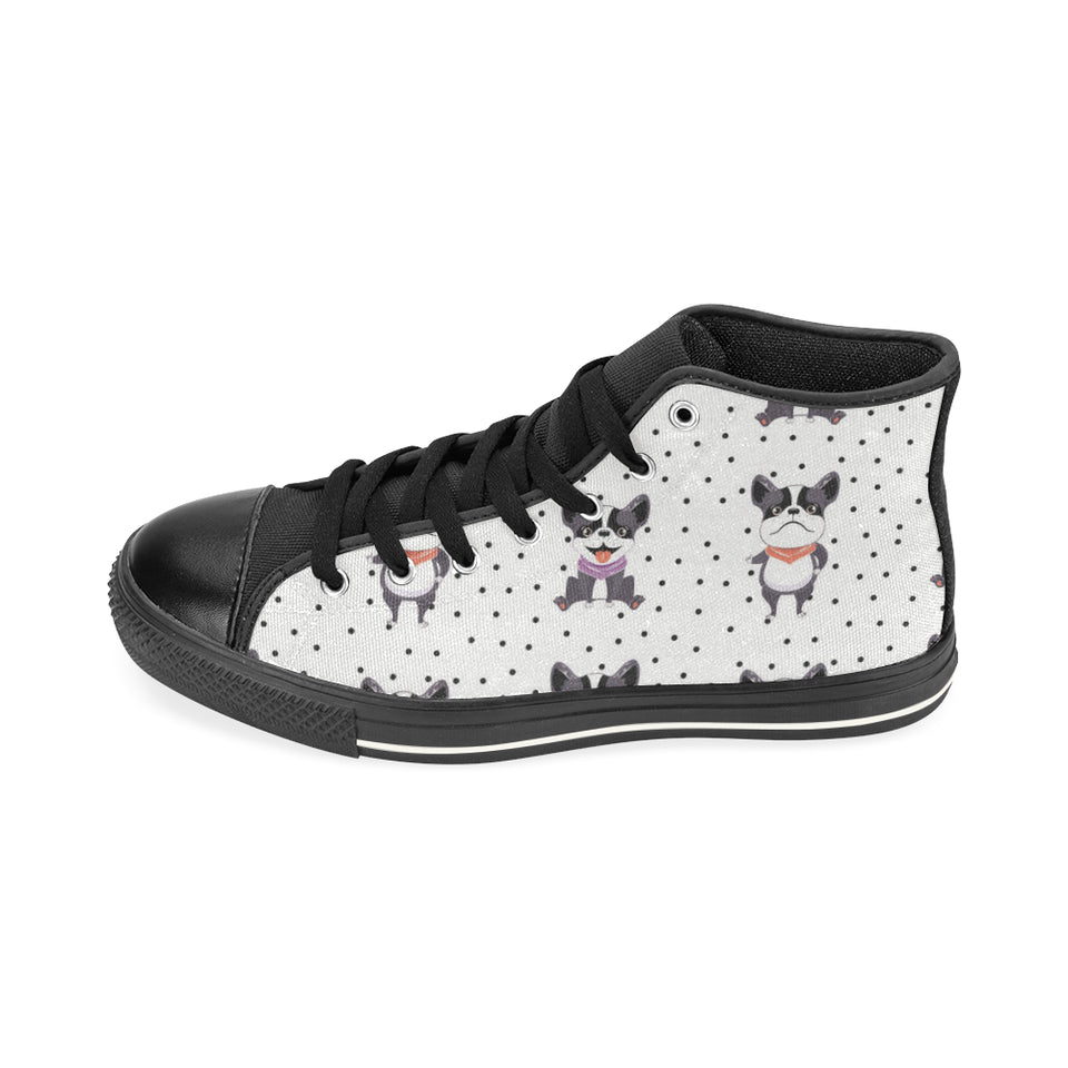 Cute Boston Terrier Pokka Dot Pattern Women's High Top Canvas Shoes Black