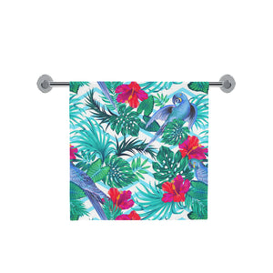 Blue Parrot Hibiscus Pattern Bath Towel