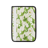 White Tulip Pattern Car Seat Belt Cover