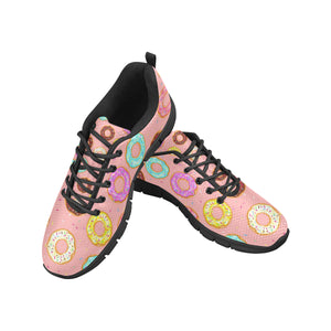 Donut Pattern Pink Background Men's Sneakers Black