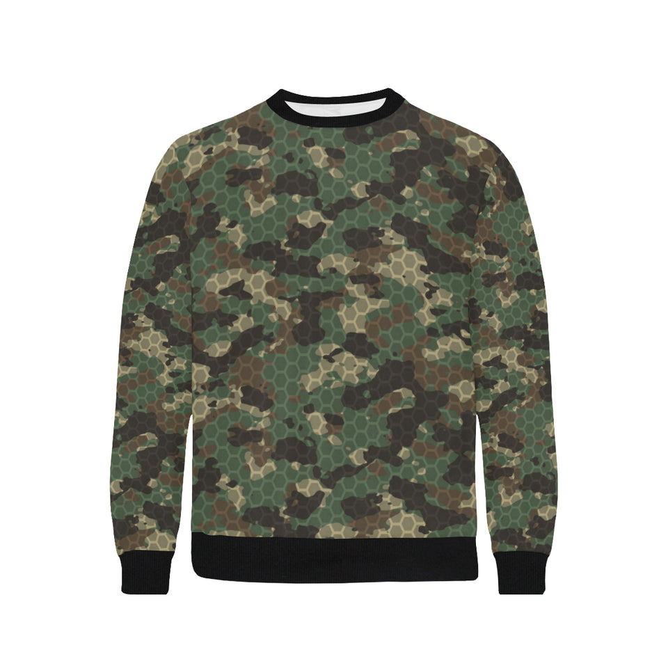 Green Camo Camouflage Honeycomb Pattern Men's Crew Neck Sweatshirt
