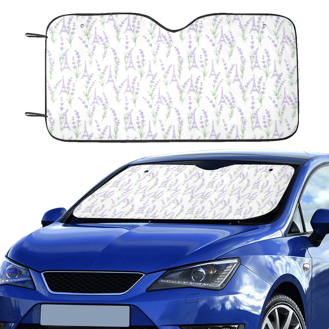 Eiffel Tower Lavender Pattern Print Design 01 Car Sun Shade