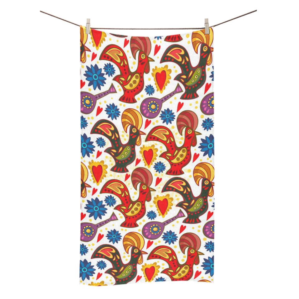Colorful Rooster Chicken Guitar Pattern Bath Towel