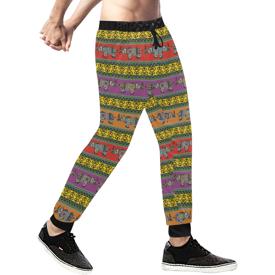 Rhino African Afro Dashiki Adinkra Kente Pattern E Unisex Casual Sweatpants