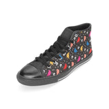 Colorful Crow Pattern Women's High Top Canvas Shoes Black