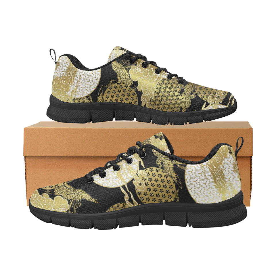 Gold Could Crane Japanese Pattern Men's Sneakers Black