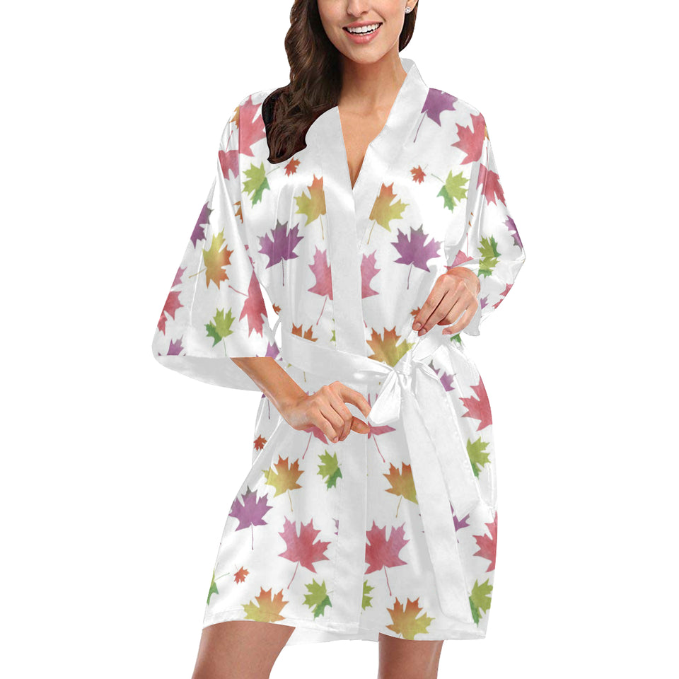 Maple Leaves Pattern Women's Short Kimono Robe