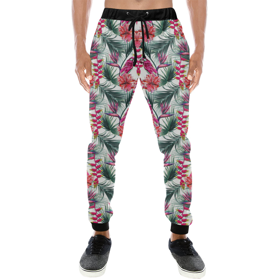 Pink Parrot Heliconia Pattern Unisex Casual Sweatpants