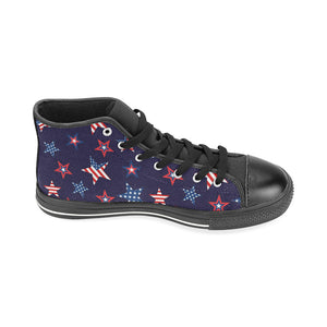 USA Star Pattern Theme Men's High Top Canvas Shoes Black