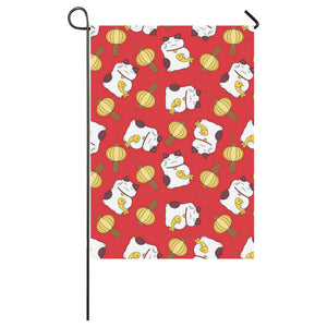 Meneki Neko Lucky Cat Pattern Red Theme House Flag Garden Flag